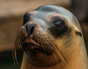 Close-up portrait revealing the intricate details of a sea lion's facial features capturing the