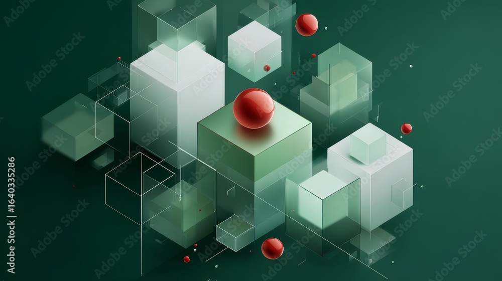 Poster a modern geometric design featuring 3d cubes and balls with abstract composition and digital renderi