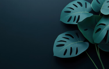 Stunning render of monstera plant featuring large, vibrant leaves against dark background, creating serene and modern aesthetic. intricate leaf patterns add depth and interest