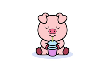 Cute Pig Enjoying Juice Drink