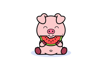 Happy Pig Enjoying Watermelon