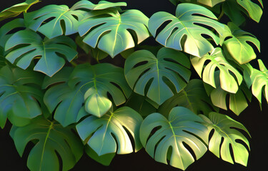 Monstera plant with large, vibrant green leaves creates lush and tropical atmosphere. intricate leaf patterns add depth and texture, enhancing any indoor space with natural beauty