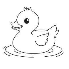 Charming cartoon duck floating in water, illustrated with smooth clean lines, ideal for children’s coloring pages and activity books.
