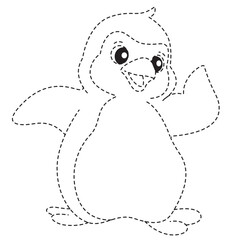 Penguin dotted outline drawing for preschool tracing and coloring learning activities.