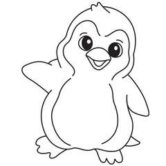 Adorable penguin standing line art drawing for children’s coloring and learning activities