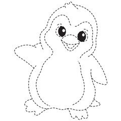 Cute cartoon duck in dotted outline style, floating on water, great for kids’ tracing, coloring pages, and educational nature activities.