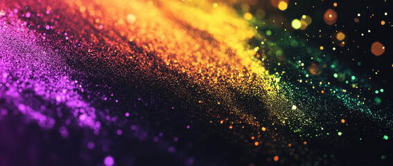 Colorful rainbow gradient background with sparkling particles creates vibrant and dynamic atmosphere, perfect for various creative projects. blend of colors evokes joy and excitement