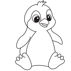 Smiling penguin cartoon sitting with flippers forward, designed for kids coloring pages, educational fun, and playful printable worksheets.