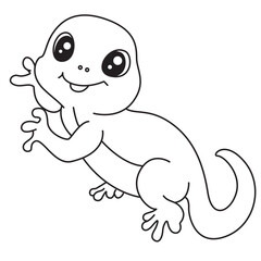 Cute ferret cartoon coloring page for kids, standing with fluffy tail, big eyes, and cheerful happy expression