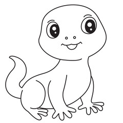 Cute gecko lizard dot-to-dot coloring page for kids, standing upright with big eyes and smiling friendly expression