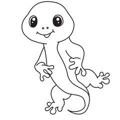 Cute ferret cartoon coloring page for kids, outlined with fluffy tail, big eyes, and playful happy expression