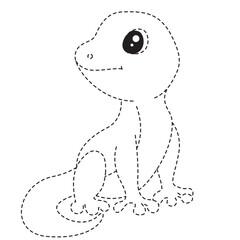 Adorable gecko lizard cartoon coloring page for children, sitting with big eyes, curved tail, and happy smile
