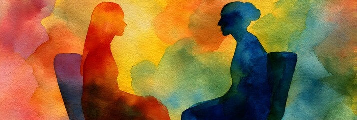 Colorful Rainbow Watercolor Painting of Two People, Generative AI