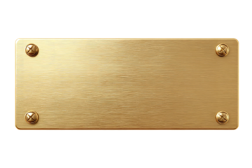 Golden Blank Plaque with Screws isolated on transparent background Remove png, Clipping Path, pen tool