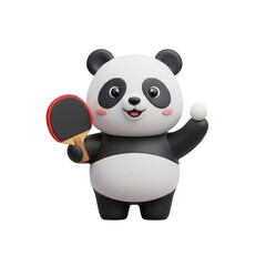 Naklejka premium Cute Panda Plays Ping Pong With a Paddle On A Transparent Background