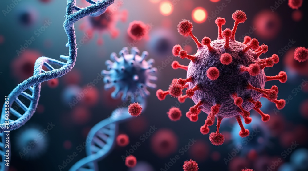 Poster hiv virus concept ,floating virus particles with dna strands create vivid representation of viral st