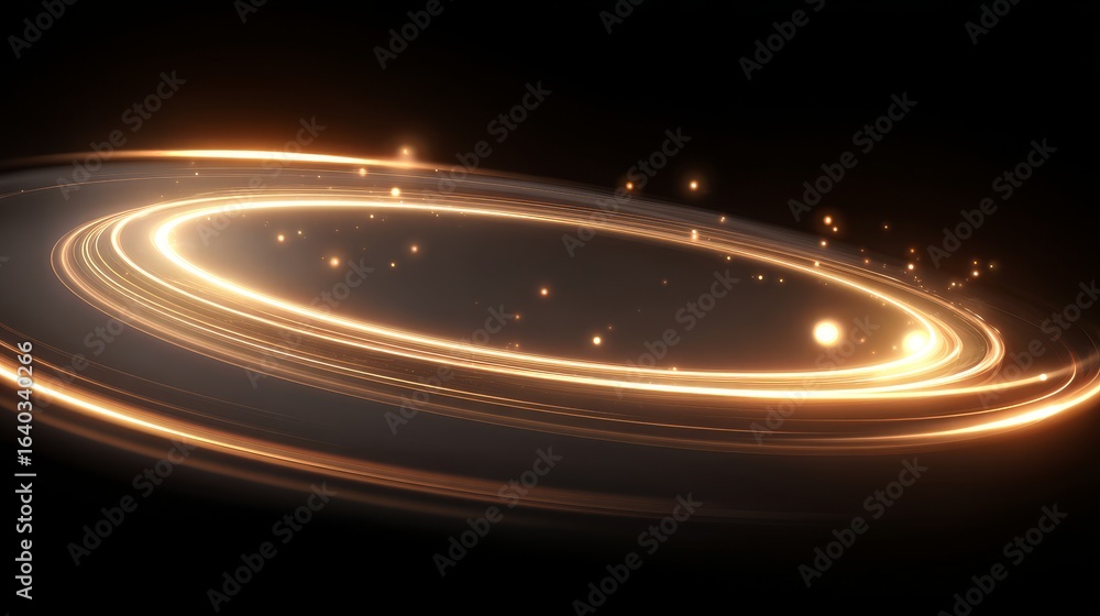 Poster cosmic background with glowing golden rings and orbs, representing a stellar or orbital phenomenon i