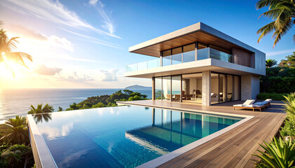 Fototapeta premium Luxury Villa with Infinity Pool and Ocean View