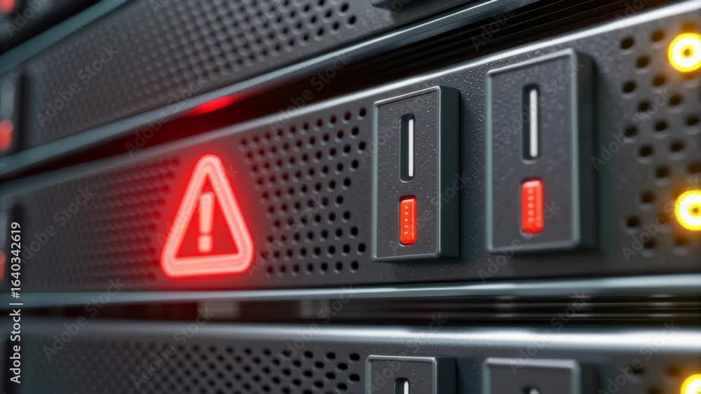 Poster warning alerts on servers indicate potential threats in cloud networks, highlighting urgent need for