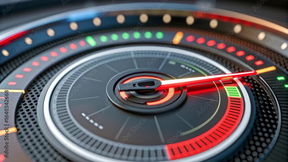 Poster high tech digital gauge for performance metrics vibrant indicator lights measuring speed in cloud ne