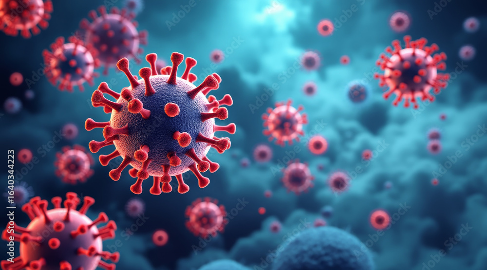 Poster hiv virus concept ,digital model of hiv virus mutating in sequence, showcasing intricate details and