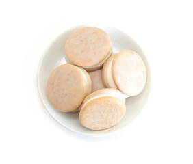 Vanilla cake, cookies isolated on white background