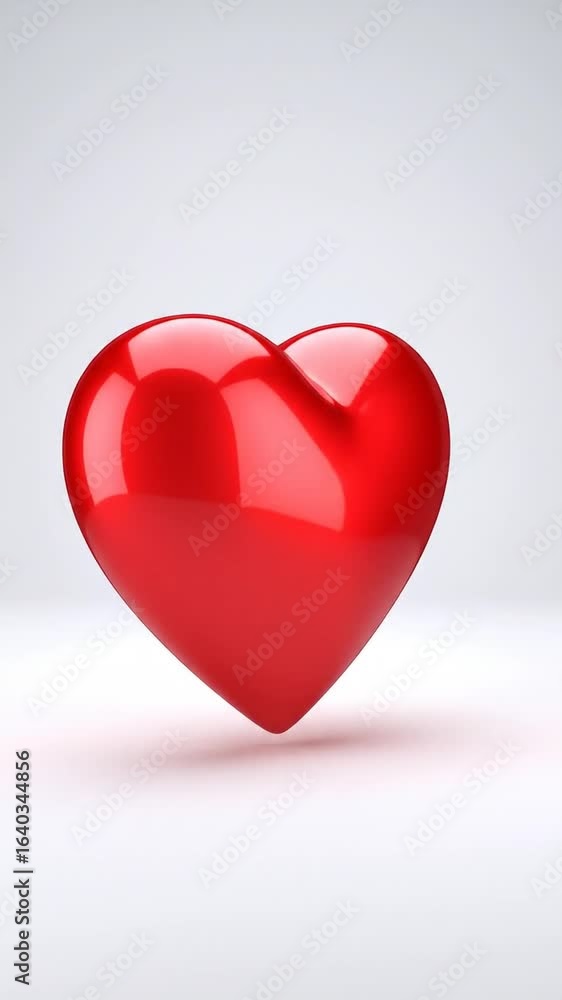 Poster shiny red heart shape with smooth surface in bright studio lighting on white background rendering a 