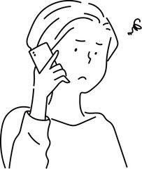 電話がつながらなくて困っている女性_線画