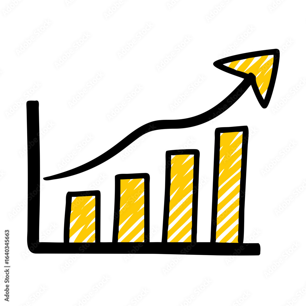 Aufkleber bar chart with arrow up hand drawing icon for web and graphic design