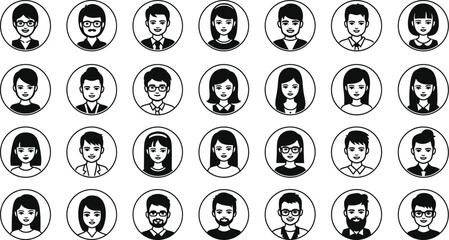 Collection of diverse avatar icons, , representing various people and users for social media, profile, and online communication