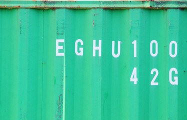 Letters and numbers on corrugated green metal