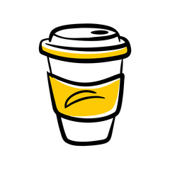 coffee cup with sleeve hand drawing icon for web and graphic design