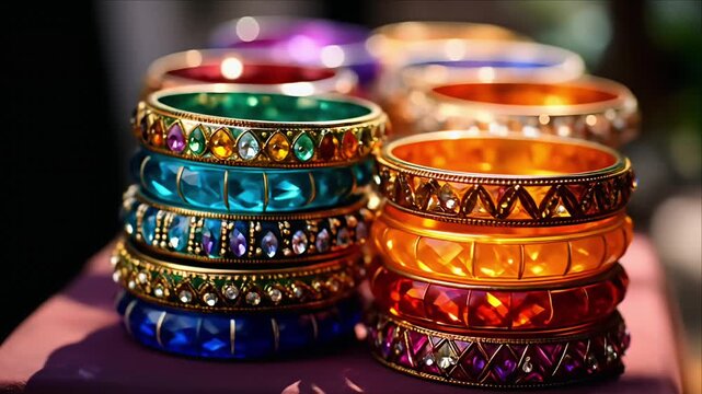 Colorful stacked bangles decorative jewelry
