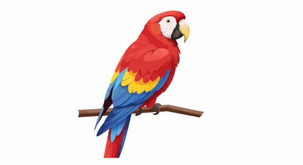 Fototapeta premium A Majestic Scarlet Macaw Parrot Perched Gracefully on a Sturdy Branch Against a Clean White Background Showcasing its Vibrant Plumage and Distinctive Features