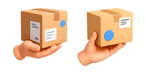 Set of 3D Hand Holding Delivery Box Elements for Delivery Composition