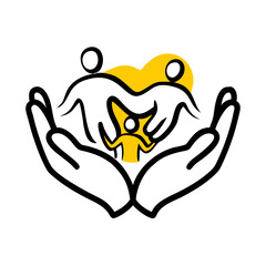 hands holding family hand drawing icon for web and graphic design