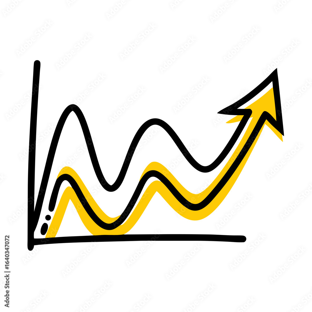 Poster line chart with arrow hand drawing icon for web and graphic design