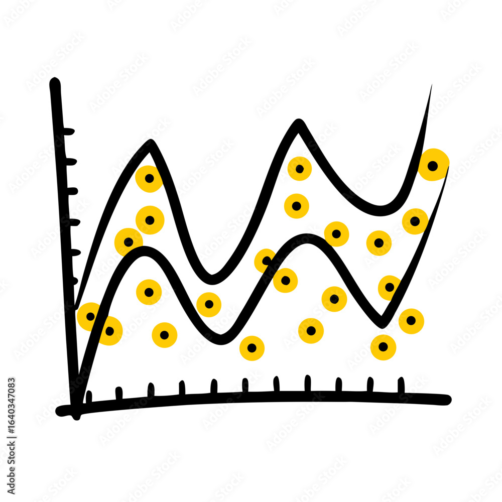 Poster line graph with dots hand drawing icon for web and graphic design
