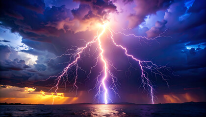 Dramatic Lightning Storm Seascape.