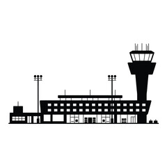 Obraz premium Modern airport terminal building with control tower silhouette