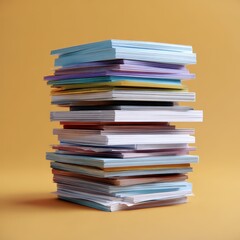 Colorful paper stack on yellow background, office organization