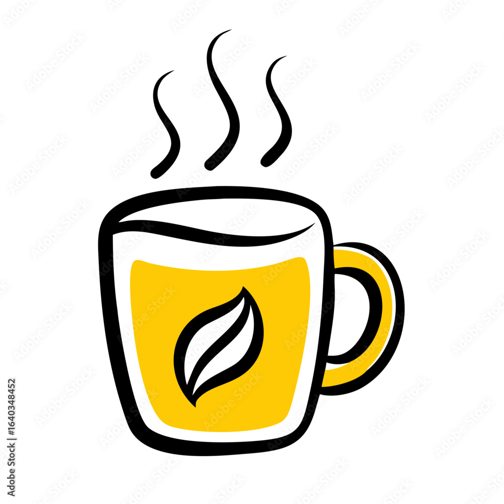 Poster steaming mug with bean hand drawing icon for web and graphic design