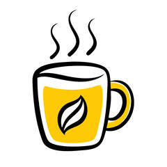 steaming mug with bean hand drawing icon for web and graphic design
