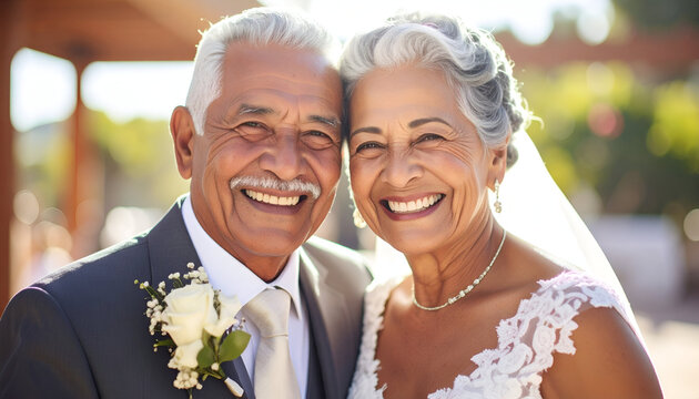 Happy senior couple wedding portrait.