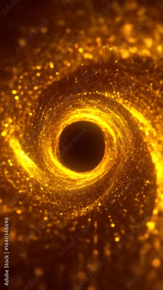 Poster abstract golden vortex background with swirling particles in a tunnel creates a cosmic portal to spa