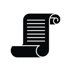 Black silhouette of a rolled up scroll with text lines