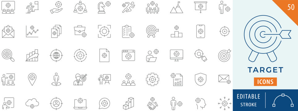 Target icon collection set. Editable stroke.