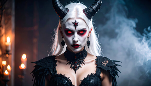 Devil Woman Portrait with Dark Studio.