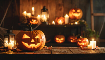 Halloween Jackolanterns with Rustic Setting.