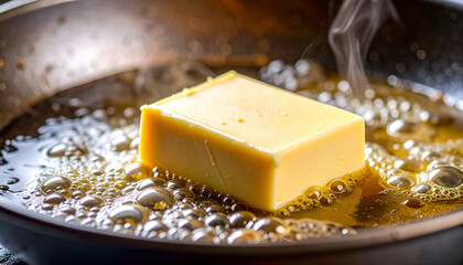 Melting butter in hot pan.